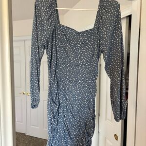 Wild Fable Blue Floral Tight-Fitted Long Sleeve Dress